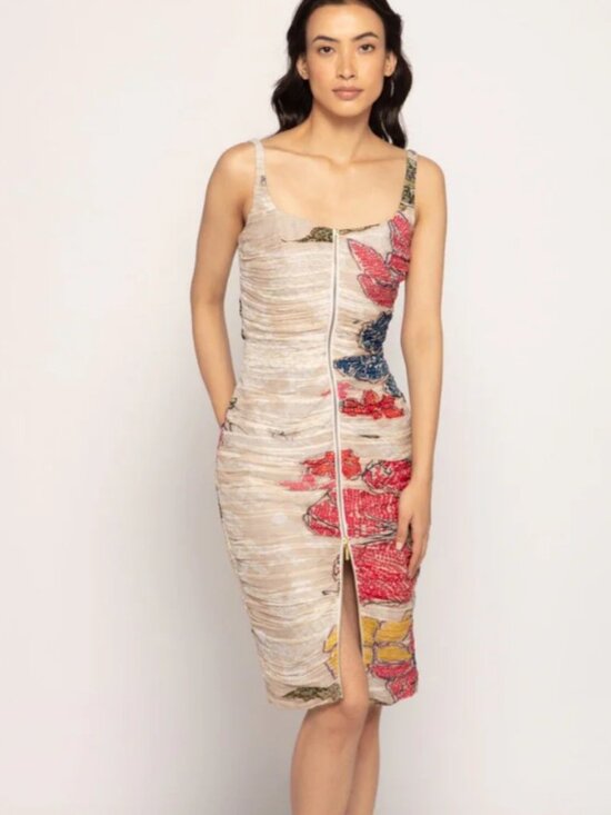 Saaksha & Kinni Dresses & Skirts - NWT Kiana Zip Midi Dress Beige Floral Sequin Size S